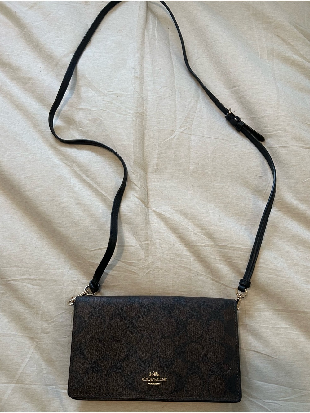Coach Brown Signature Crossbody with Black Strap
